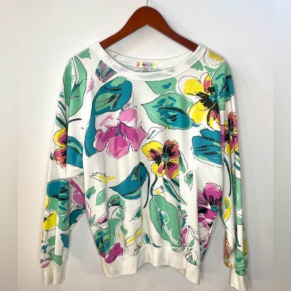 Vintage Tops - Vintage 80s/90s Floral Crewneck Sweatshirt - Juniors Brand - Size 9-11 (Medium)